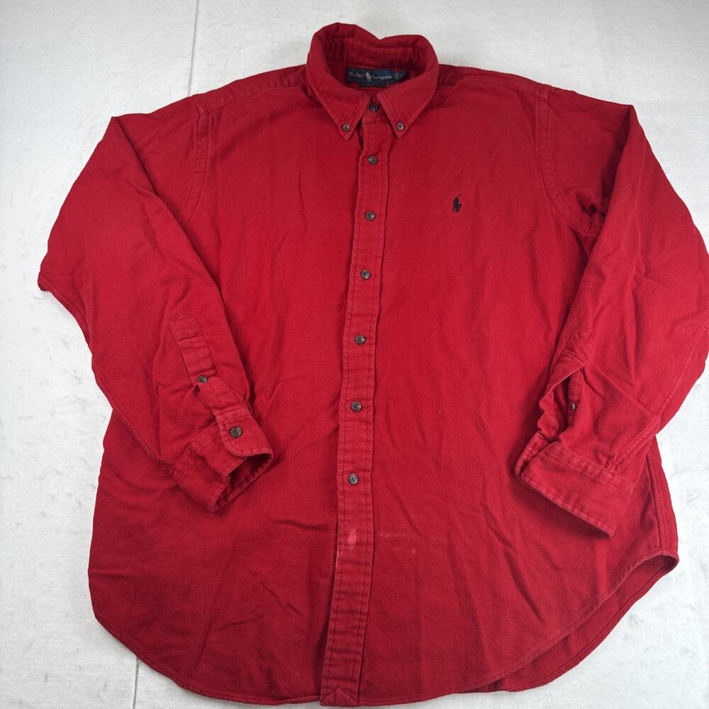 Vintage 90s Ralph Lauren Red Flannel Brushed Cotton Twill Shirt Men's XL